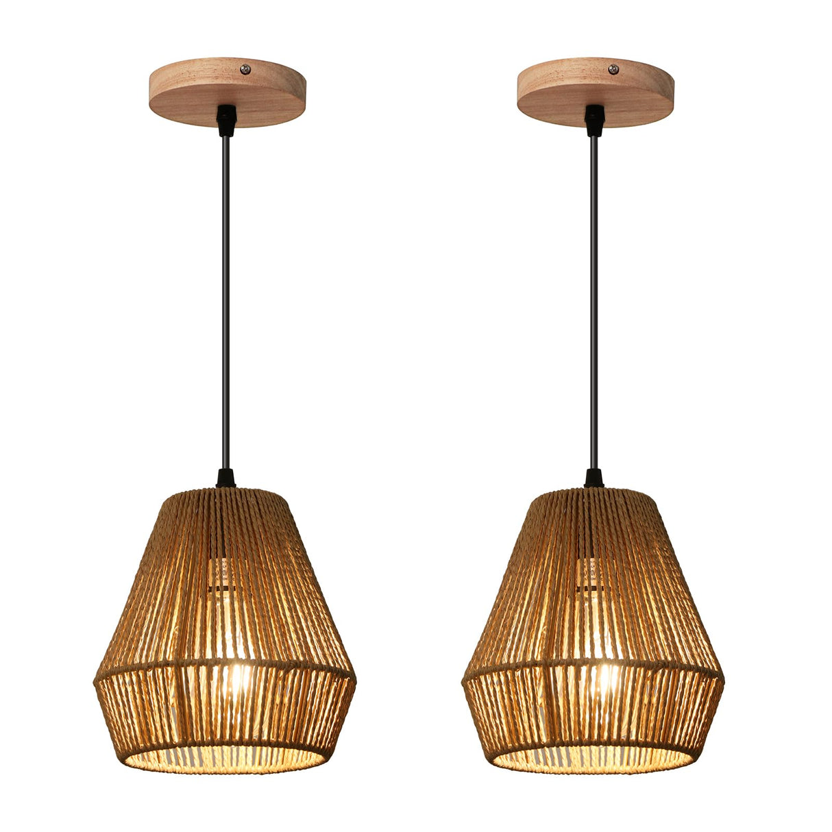 WBinDX Woven Rattan Pendant Light Fixture, 7'' Mini Boho Pendant Lights Kitchen Island 2 Pack Farmhouse Natural Hanging Pendant Lighting with Handwoven Basket Shade for Bedroom Foyer Bar Hallway WBinDX