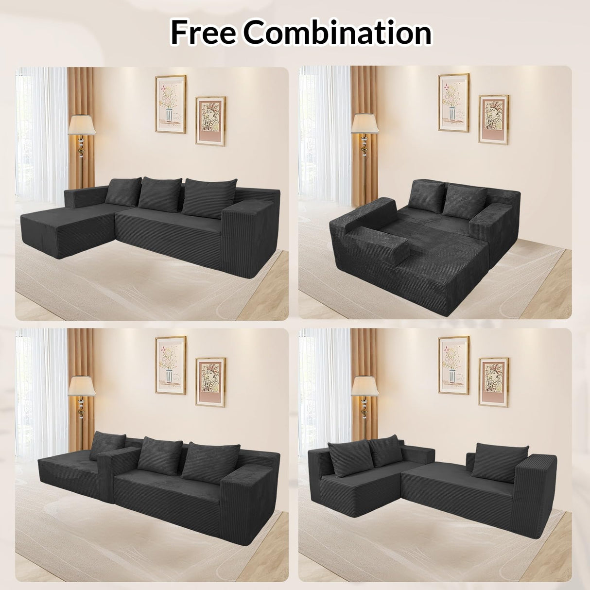 ANONER 103" Modular Sectional Sofa, L-Shaped Cloud Couch with Chaise, Corner Sofa with Deep Seat, Modern Minimalist Boneless Couch, Sectional Couches for Living Room, Apartment (Dark Grey) ANONER