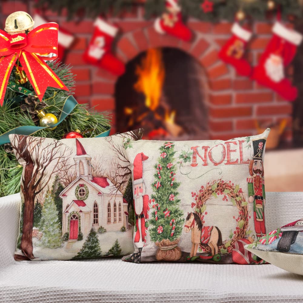 Hlonon Christmas Decorations Christmas Pillow Covers 18 x 18 Inches Set of 4 - Xmas Series Cushion Pillow Cover Custom Zippered Square Pillowcase Hlonon