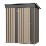 JUMMICO Metal Outdoor Storage Shed 5 x 3 FT Metal Shed with Lockable Door,Waterproof Garden Tool Shed Storage House for Backyard Patio Lawn, Brown JUMMICO