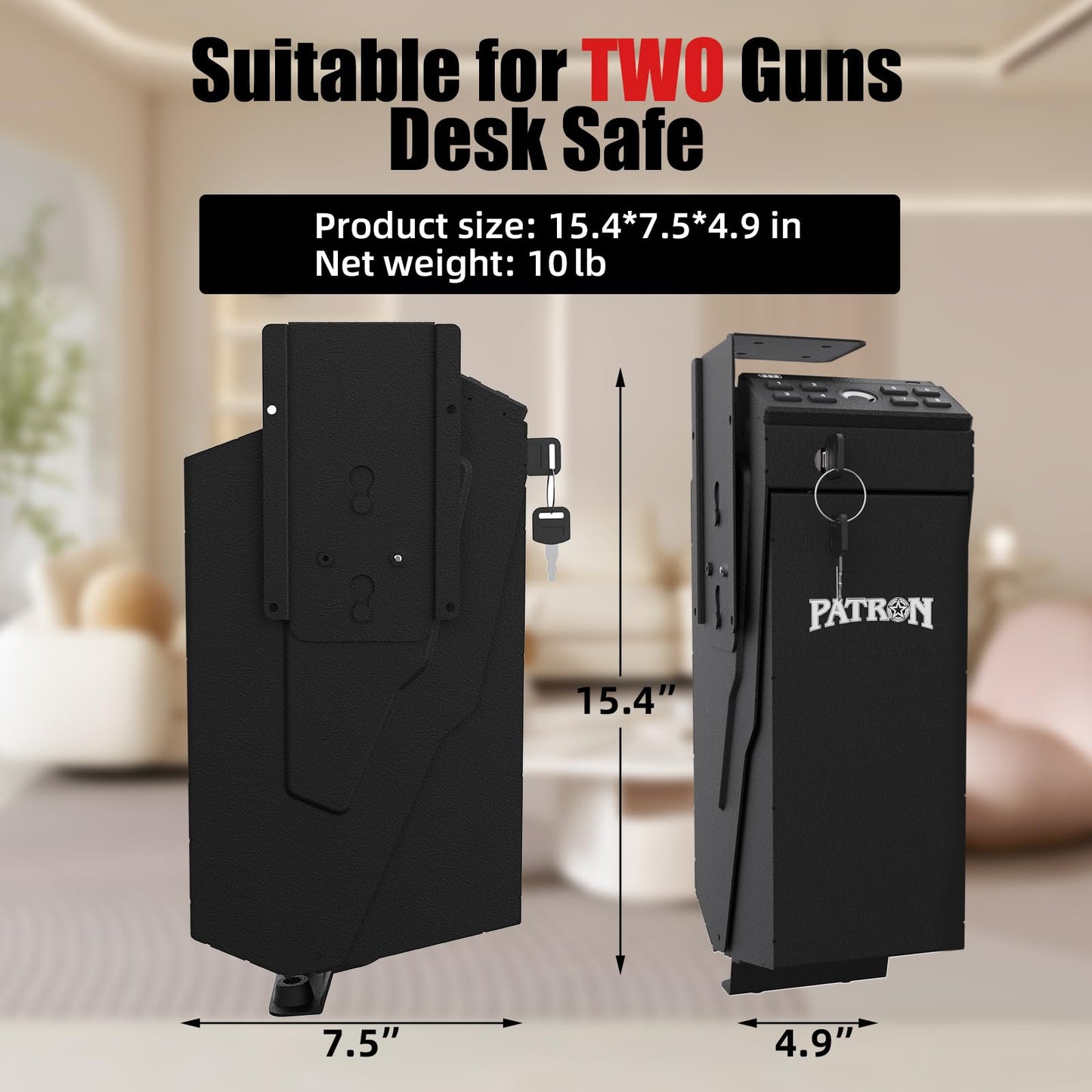 PATRON Gun Safe for Handgun, Biometric Gun Safe Box for Pistols，Hidden Wall or Desk Mounted Fingerprint safes for nightstand,Bedside,Truck，Electronic Quick Access Shotgun Safe Box