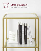 VASAGLE Bookcase, 6-Tier Bookshelf, Slim Shelving Unit for Bedroom, Bathroom, Home Office, Tempered Glass, Steel Frame, Metallic Gold ULGT500A01 VASAGLE