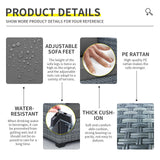 Lviden 4 Piece Wicker Patio Furniture Sets Outdoor Conversation Set PE Rattan Sectional Sofa Couch with Fire Pit Table and Grey Cushions Lviden