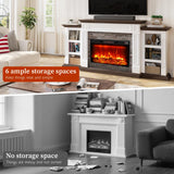 80" Fireplace TV Stand for TVs Up to 90 Inch, Electric Fireplace with Mantel, Farmhouse Entertainment Center with Storage, Realistic Stacked Stone Surround with Remote Control for Living Room HolliWill