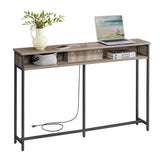 VASAGLE 55.1-Inch Console Table with Outlet and Shelves, Sofa Table with Charging Station, Behind Couch Table Skinny, Entryway Table for Hallway, Living Room, Heather Greige and Ink Black ULNT120K02 VASAGLE
