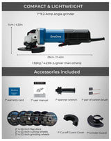 DongCheng 9.2 Amp Power Angle Grinders, 4-1/2 in., 11800RPM, Tool-Free Guard, Electric Metal Grinder Tool, Small Corded Angle Grinder, Paddle Switch, Shockproof Handle for Cutting, Grinding, Polishing Dong Cheng