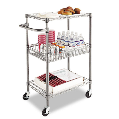 Alera ALESW342416BA 28 in. x 16 in. x 39 in. 500-lb. Capacity Three-Tier Wire Rolling Cart - Black Anthracite