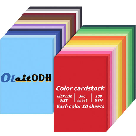 Oleitodh 8.5” x 11” Colored Cardstock Bulk, 300 sheets Cardstock Paper Set, 30 Assorted Colors Construction Paper,180 GSM Card Stock Scrapbooking Supplies for Diy Crafts Cricut Card Making Oleitodh