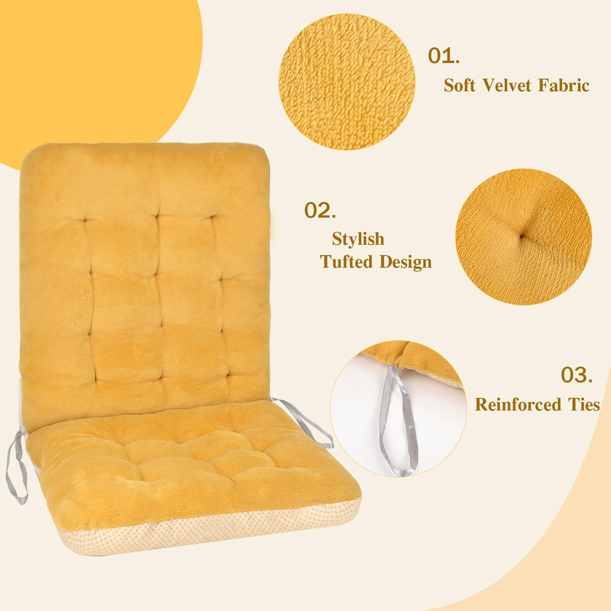 Non-Slip Rocking Chair Cushion, Premium Tufted Rocker Seat Back Pad with Ties, Sturdy &Comfort Thick Padding Pillow Chair Mat Cushions for Outdoor/Indoor Office Car Home Dining Room Kitchen Patio-Pink ChezMax