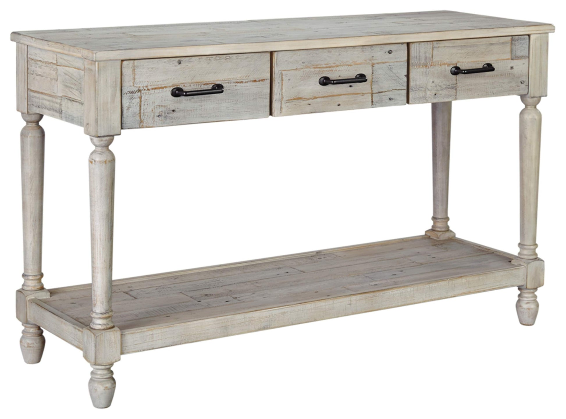 Signature Design by Ashley Shawnalore Farmhouse Solid Pine Wood Sofa Console Table, Whitewash - WoodArtSupply