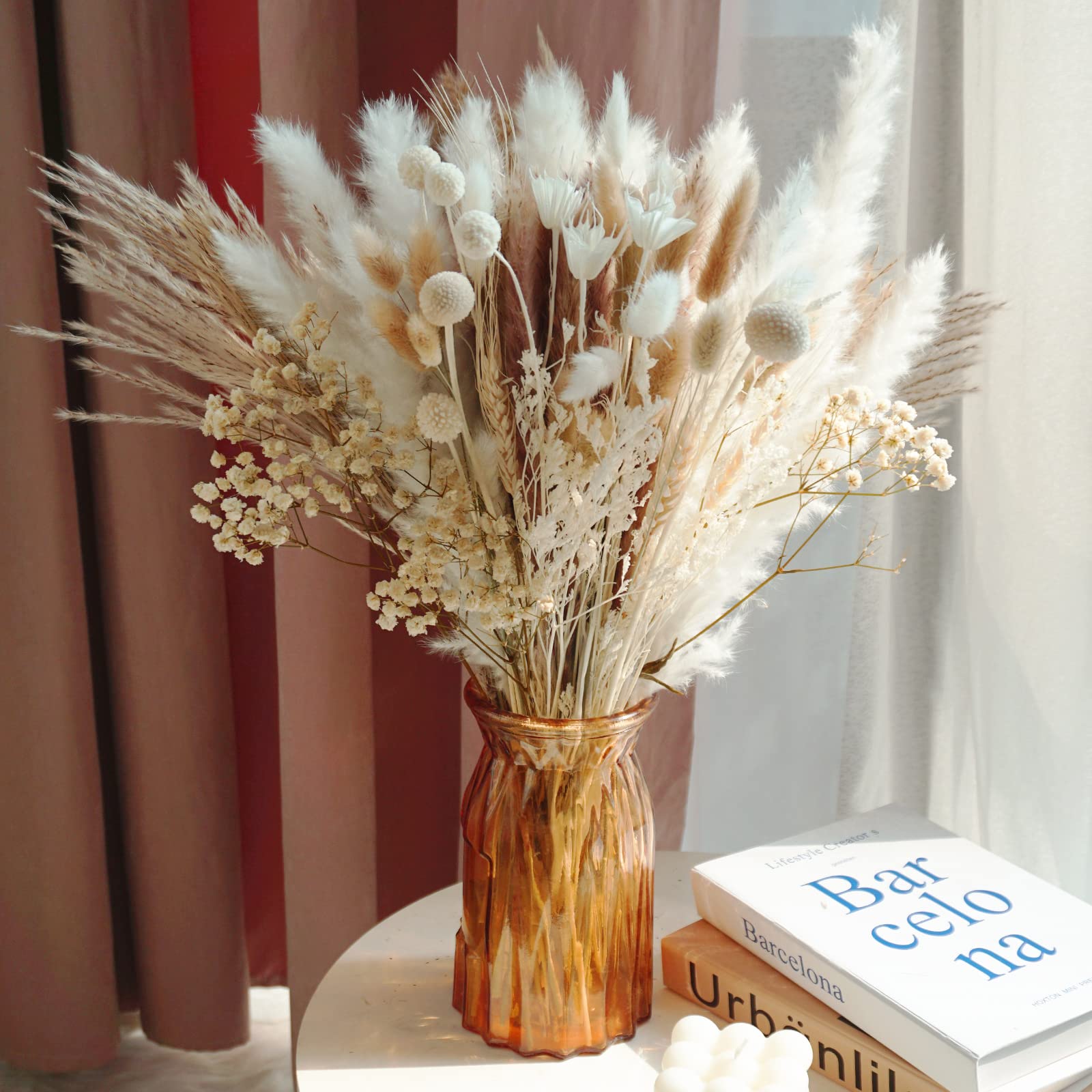 Total 104 pcs /11 Various Dried Pampas Grass Décor, White Pompous Grass, Bunny Tails Dried Flowers Reed Grass, 17 inch Pompass Grass for Flower Arrangements Boho Wedding Home Décor (Ivory Whi - WoodArtSupply