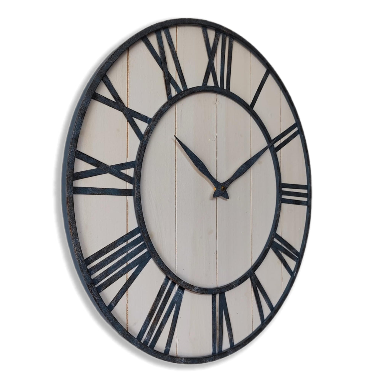 Evursua 20 Inch Large Metal&Wood Wall Clocks Modern Rustic Blend Farmhouse Clocks Distressed Real Wood Handmade Clock for Living Room Decor Home Wall Hanging Accessories Oversized Evursua
