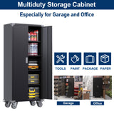 Aobabo 72 Inch Tall 2 Door Rolling Locking Metal Storage Cabinet Organizer with 4 Adjustable Shelves and 2 Keys for Garages and Offices, Black Aobabo