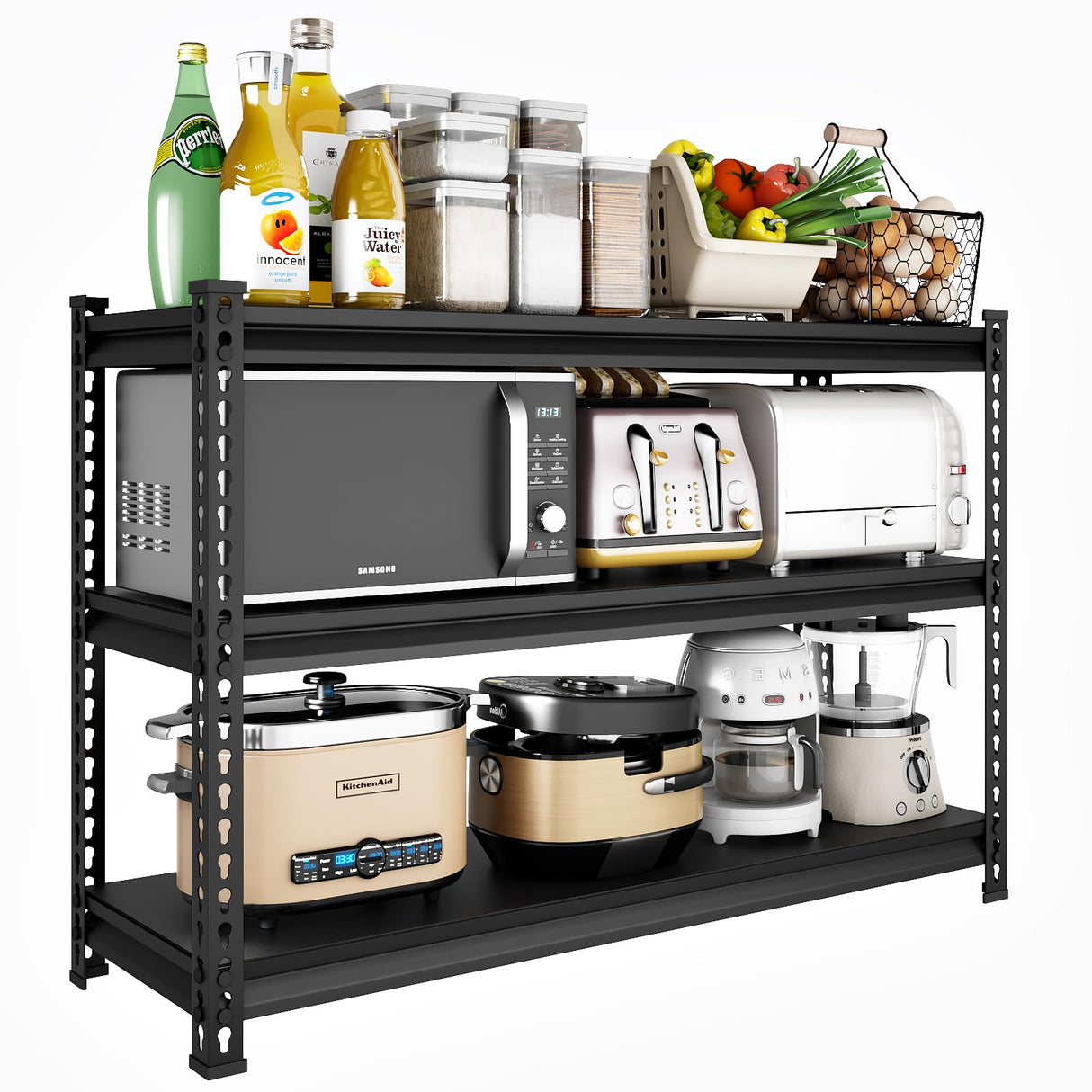 SDXYSTCE 48" W Garage Shelving Heavy Duty, 1500LBS Loads Adjustable Garage Storage Shelves, 3-Tier Metal Shelving Units and Storage Racks, Industrial Utility Shelf,48" Wx18 Dx39 H, Black SDXYSTCE