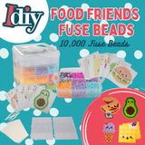 10,000pc DIY Fuse Bead Kit w Carrying Case - Fun Foods - 22 Colors, 12 Unique Templates, 4 Peg Boards, Tweezers, Ironing Paper, Case - Pixel Art Color by Numbers Craft Gift SCS Direct