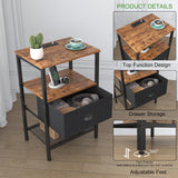 Sthmec Nightstands with Charging Station, LED Bedside Tables with Charging Station and Fabric Drawer, Night Stand with Storage, 3 Tier Side Table with Open Shelf,Nightstand Bedside Table,Rustic Brown WoodArtSupply