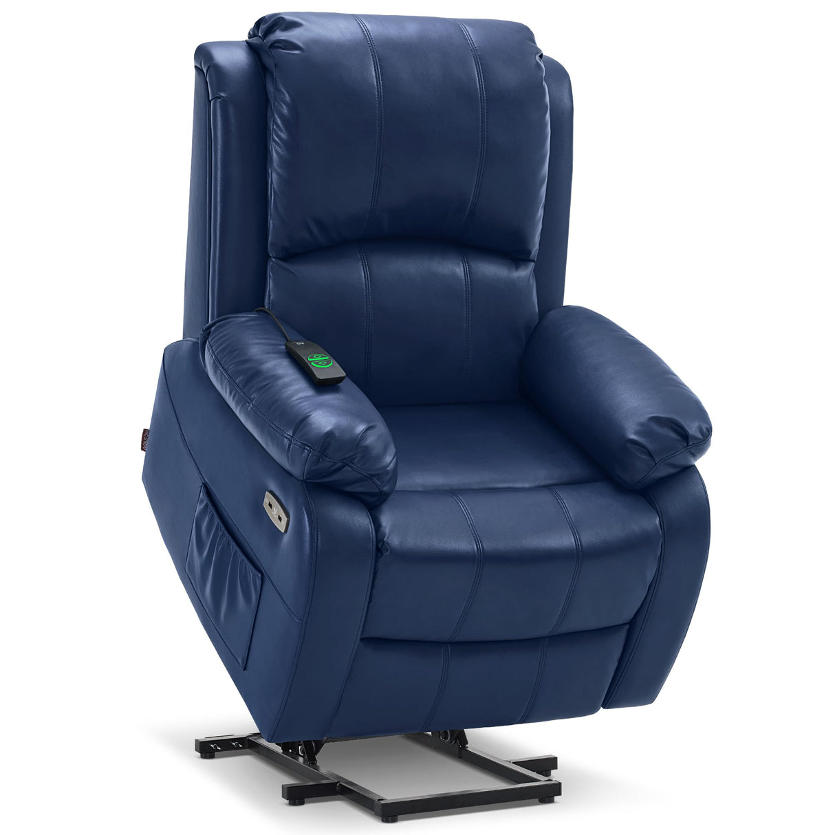 MCombo Small-Regular Power Lift Recliner Chair with Massage and Heat for Petite Elderly People, 3 Positions, 2 Side Pockets, USB Ports, Faux Leather 7408 (Navy Blue, Small-Regular) MCombo