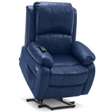 MCombo Small-Regular Power Lift Recliner Chair with Massage and Heat for Petite Elderly People, 3 Positions, 2 Side Pockets, USB Ports, Faux Leather 7408 (Navy Blue, Small-Regular) MCombo