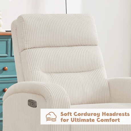 AEMEIOS Power Nursery Swivel Recliner, Electric Rocking Recliner with USB and Type-C Port, Swivel Glider Nursery Recliners for Living Room,Corduroy White AEMEIOS
