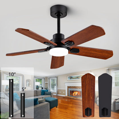 ducrew 42" Wood Ceiling Fan with Light and Remote, Quiet Reversible DC Motor, 5 Blade Walnut/Black, 6 Speed, Indoor/Outdoor Ceiling Fans for Patio, Dining Room,Living Room and Farmhouse - WoodArtSupply