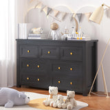 Wodeer Black 7 Drawers Dresser for Bedroom,Wood Farmhouse Storage Chest of Drawers, Dresser with Metal Handles,Dressers Organizer for Bedroom, Living Room,Hallway,Nursery,Black Wodeer