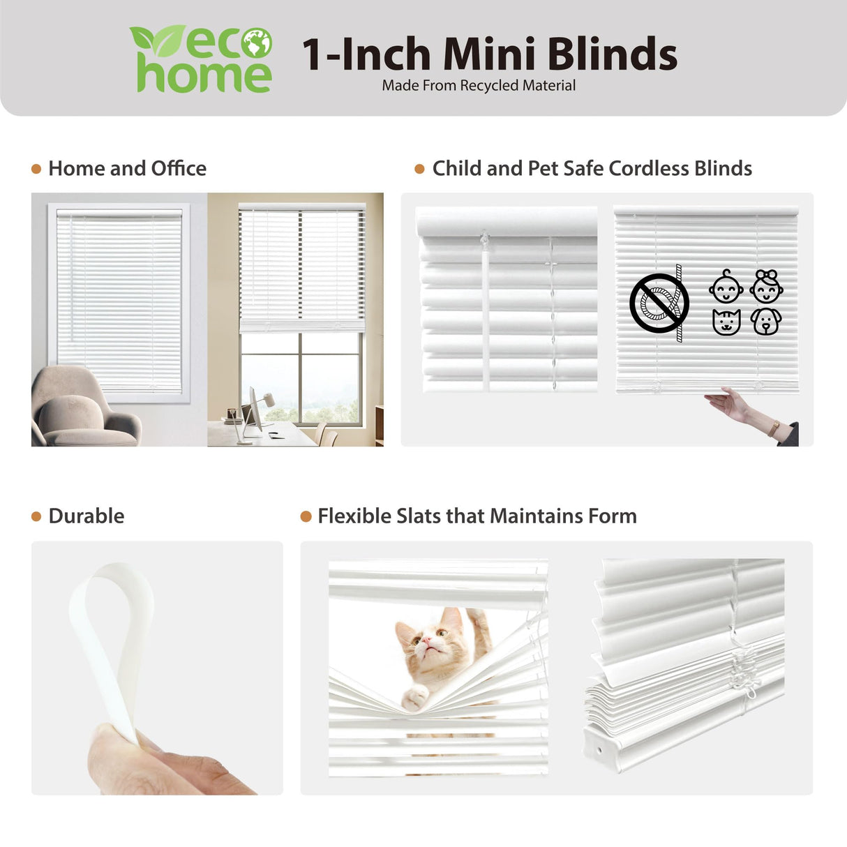 DEZ FURNISHINGS Cordless 1" Mini Blind, Room Darkening, 27" W x 64" H, Pearl White DEZ FURNISHINGS
