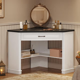 SEDETA 31.5" Corner Desk, Small Corner Desk for Small Space, Farmhouse Corner Computer Desk with Drawer, Small Computer Desk with Storage Shelves for Home Office, Living Room, Bedroom, White SEDETA
