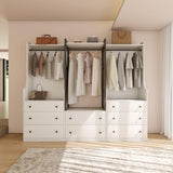 TUSY Larger Armoire Wardrobe Closet with 3 Hanging Rods & 8 Drawers, 81.9" Tall Modern White Bedroom Armoire System, Walk-in Closet Systems Organizer, 81.9”H x 19.7”D x 94.5”W, CAC TUSY