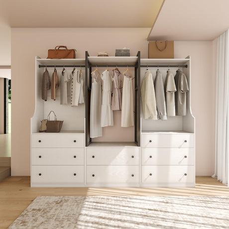 TUSY Larger Armoire Wardrobe Closet with 3 Hanging Rods & 8 Drawers, 81.9" Tall Modern White Bedroom Armoire System, Walk-in Closet Systems Organizer, 81.9”H x 19.7”D x 94.5”W, CAC TUSY