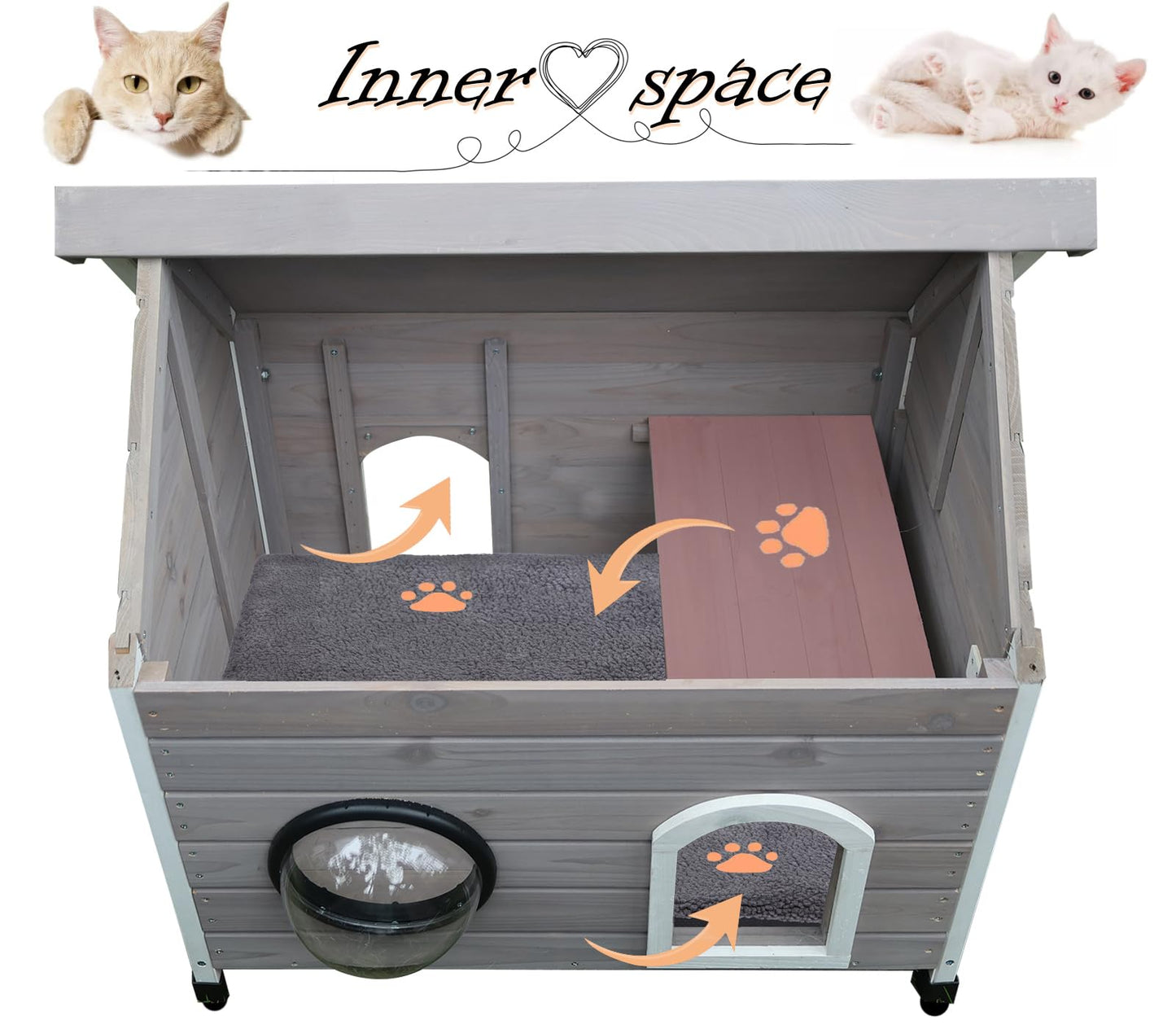 Rockever Outdoor Cat House, Feral Cat House Outdoor Weatherproof with Escape Door and Clear Windows for 2 Cats(with Self Warming Mat - WoodArtSupply