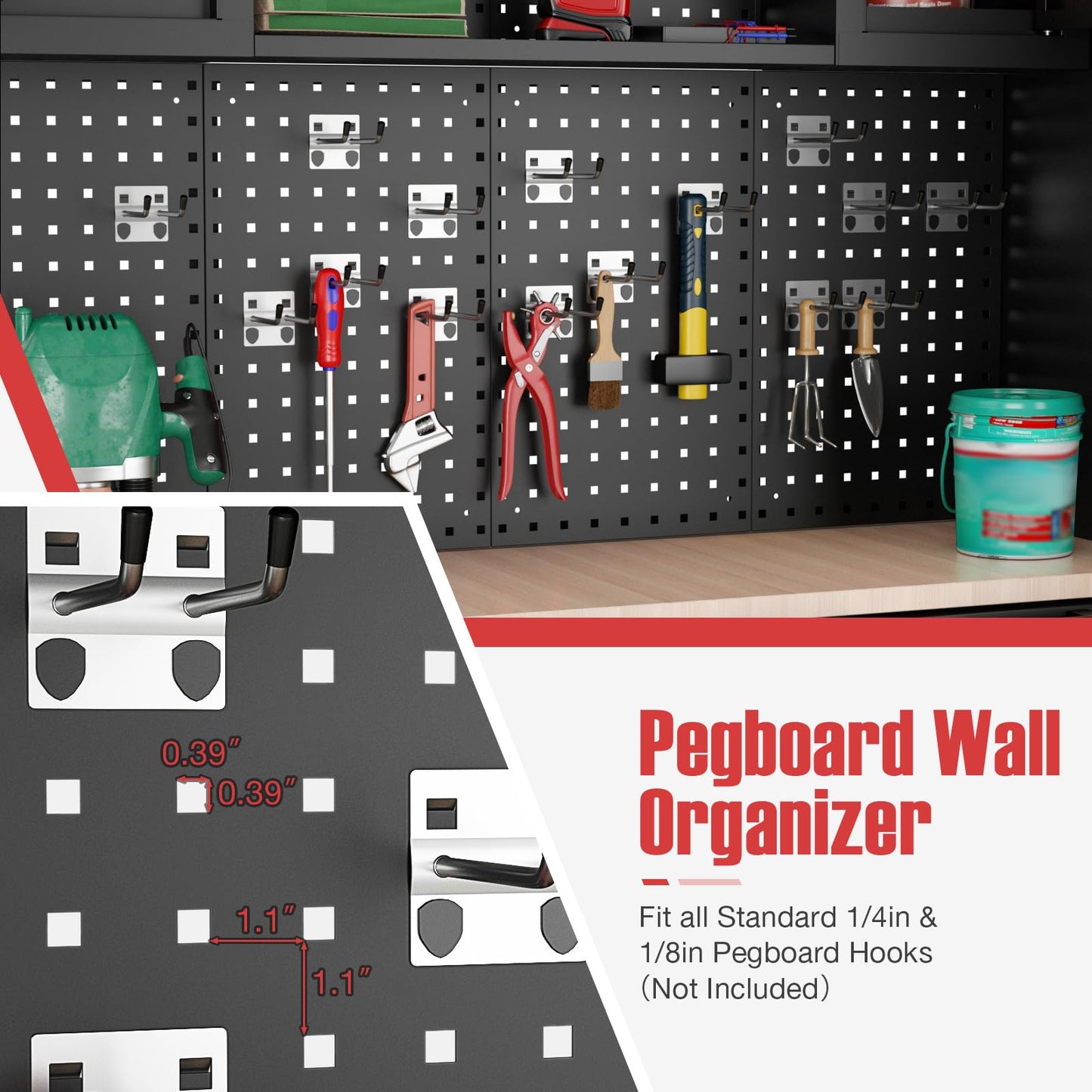 Goplus Garage Cabinets and Storage System, 6-Piece Garage Organization Cabinets Set with Rubber Wood Worktop, Pegboard, 2 Rolling Chests, Lockers, Tool Storage Chest for Workshop, 81.5” x 18. - WoodArtSupply