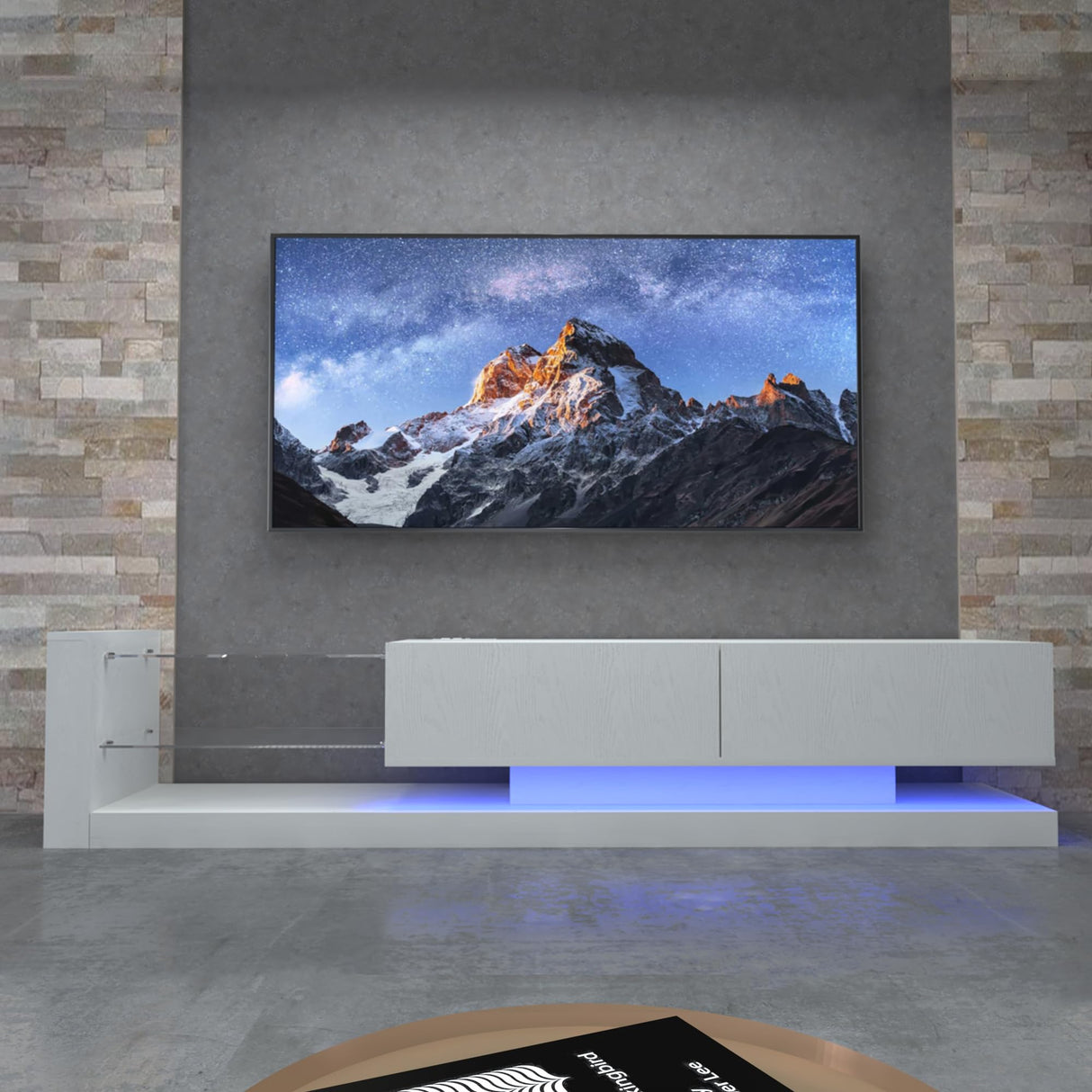 YESER Modern LED TV Stand for 55/65/75 Inch TV, Entertainment Center Console Table with 31 Modes Changing Lights, Media Console with Glass Shelves and Doors for Living Room Bedroom, White YESER