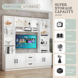 Modern TV Stand with Bookshelves, Entertainment Center with Cabinets & Storage Drawers, Fits up to 85-Inch TVs, Multifunctional Wall Unit for Living Room & Home Theater White 98.4" LSZMXI