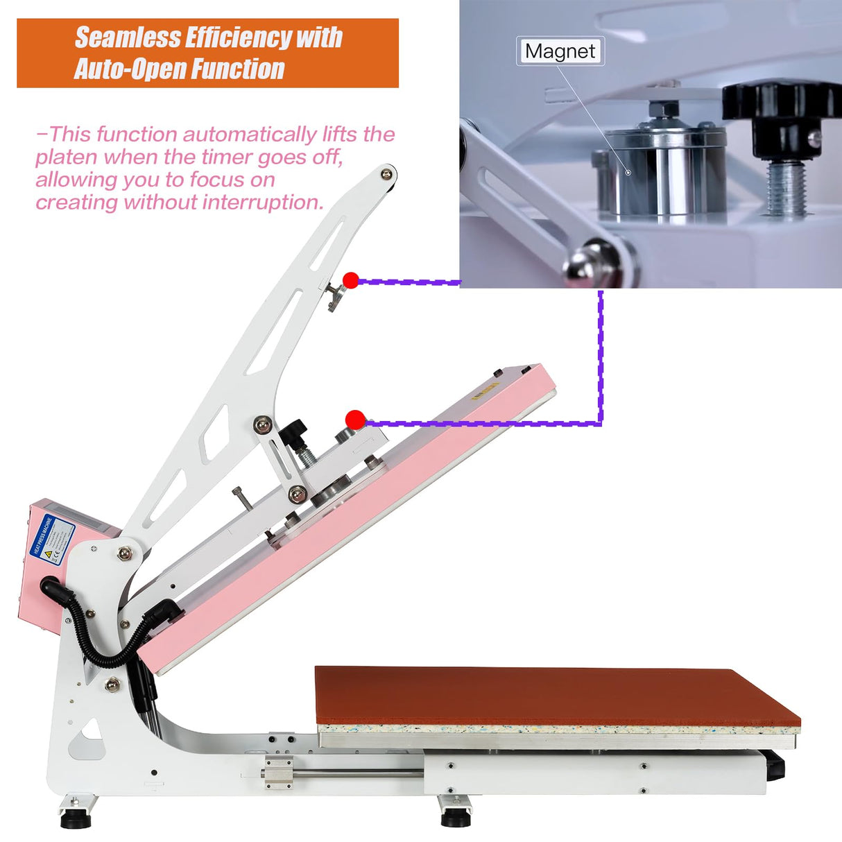 Heat Press Machine for T-Shirts: 16x24 Auto Open Semi-Automatic Sublimation Heat Press with Slide-Out Base, Clamshell Design, 110V, 2000W, for Ceramics, Bags, Cushion and More (Pink) WUMSTOT