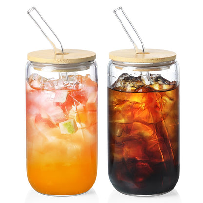 NETANY 2 Pack Glass Cups with Bamboo Lids and Straws 16 oz, Gifts for Women, Drinking glasses set, Iced Coffee Cup, Tea Cup, Cute Aesthetics Tumbler Cup, Mothers Day, Birthday Gifts for Her Mom