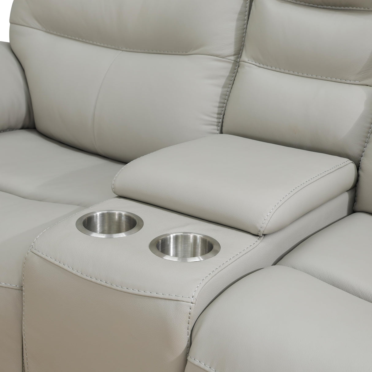 GEBADOL Power Recliner Sofa Set, Genuine Leather Reclining Couch Set, 3 Pieces Top Grain Leather Sofa with Built in Storage Console/USB Port/Cup Holders for Living Room (Light Grey) GEBADOL