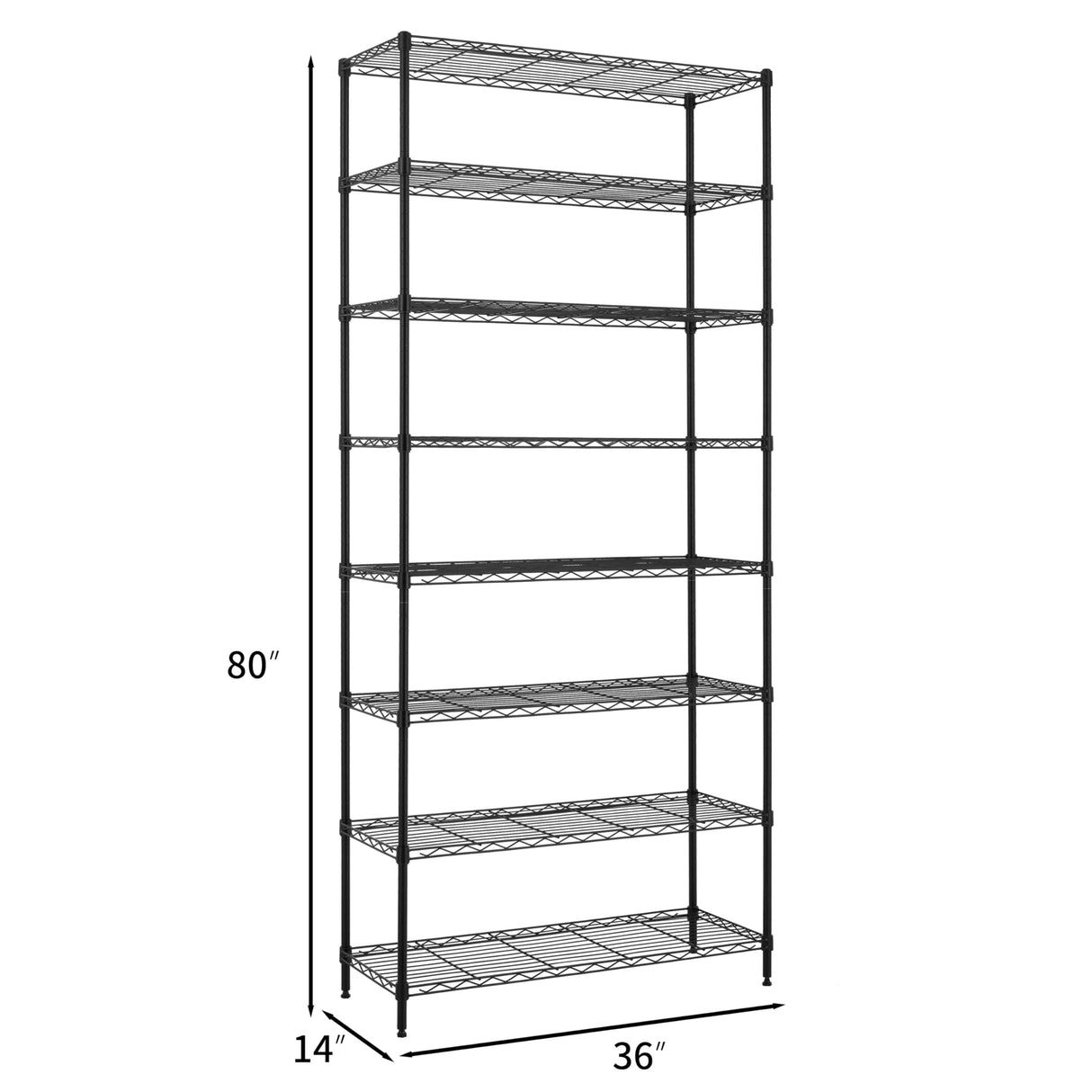 Finnhomy 8-Tier Wire Shelving Unit - Adjustable Steel Rack, 14x36x80 Inches, 8 Metal Shelves for Pantry and Garage Storage - NSF Certified, Black Finnhomy