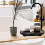 Round Decorative Tray Wood Bathroom Counter Organizer Farmhouse Kitchen Decor Wooden Riser for Soap Dish, Perfume, Candle, Sponge, 11" - Black zoocatia