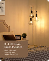 EDISHINE Dimmable Farmhouse Floor Lamp, Industrial Standing Lamp for Living Room, 3 LED Edison Bulbs Included, Black Corner Rustic Tall Tree Reading Lamps Home Decor for Bedroom, Office EDISHINE