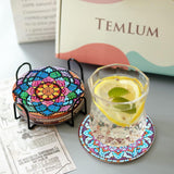 CAMOYAI 8 pcs Mandala Diamond Art Coasters Kits with Holder, Stained Glass Flowers Diamond Painting Coasters for Adults Beginners,Diamond Art Painting Kits for Gift CAMOYAI