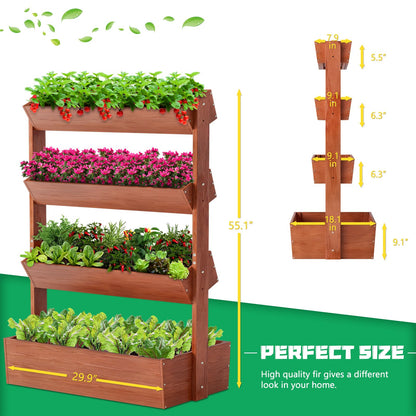 DoCred Vertical Wooden Raised Garden Bed, 4 Tier Garden Planters Freestanding Wood Plant Stand Flower Rack Wooden Planter Box for Plants Herbs Flowers Vegetables Outdoor Indoor Gardening