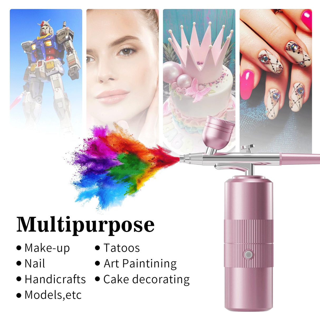 Airbrush Kit with Compressor Portable Airbrush Kit 48PSI High-Pressure Non-Clogging Air Brush Set Cordless Rechargeable with 0.3mm Nozzle and Cleaning Brush for Painting,Nail Art, Makeup (pink) CBVCBV