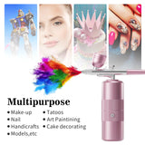 Airbrush Kit with Compressor Portable Airbrush Kit 48PSI High-Pressure Non-Clogging Air Brush Set Cordless Rechargeable with 0.3mm Nozzle and Cleaning Brush for Painting,Nail Art, Makeup (pink) CBVCBV