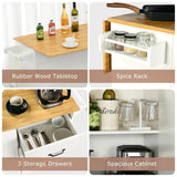 4 EVER WINNER Kitchen Island Cart on Wheels with Storage and Drop Leaf, 43" Rolling Kitchen Cart with Spice Rack & Towel Rack & 3 Drawers, White 4 EVER WINNER