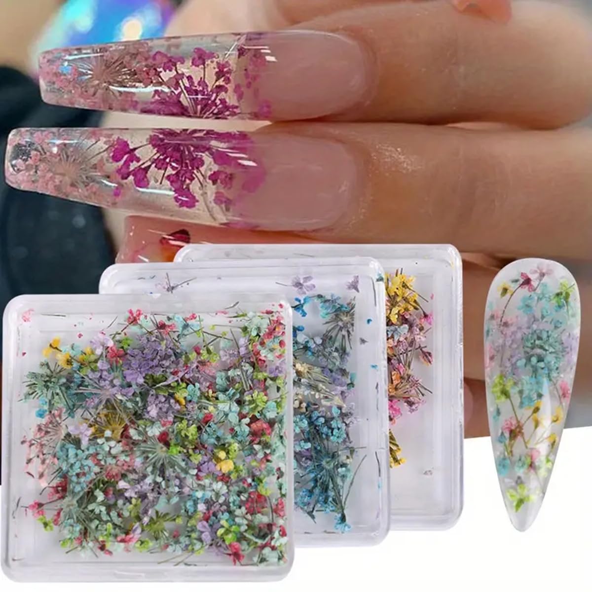 3D Dried Flower for Nails, Flower Nail Art Stickers 1Box Mixed Dried Flowers for Nail Art Resin DIY Crafts Natural Real Dry Flower Decals for Spring Summer Manicure Nail Art Decorations (Style3) SINSEN