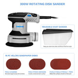 Orbital Sander Corded Hand Sander: DEKOPRO 20V 5" Random Orbital Sander with Dust Box, 6 Various Speeds Electric Palm Sander with Dust Box, 16Pcs Sandpapers for Woodworking & Sanding (Blue) DEKOPRO