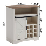 Kebuz House Farmhouse Wine Cabinet with Sliding Barn Door & Open Shelf, Liquor Cabinet with Rack for Inside Cabine，Buffet Table for Dining Room, Kitchen，Off White Kebuz House