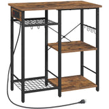 MAHANCRIS Bakers Rack with Power Outlet, Microwave Stand with Adjustable Mesh Rack, Coffee Bar Station, Kitchen Storage Racks with 6 S Hooks, for Kitchen, Dining Room, Rustic Brown and Black BRHR80E01 MAHANCRIS