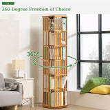 Teal Bamboo 360° Rotating Bookshelf with Open Shelving for Stylish Storage WoodArtSupply