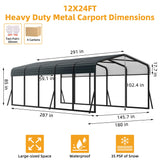 Reljofum 12 x 24 FT Metal Carport with Galvanized Steel Roof, Heavy Duty Metal Roof Carport with Enhanced Base, Tall Kits Garage for Tractors, Trucks, Boats, Cars Reljofum